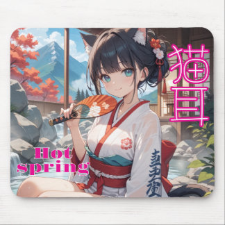 猫耳少女が温泉に入るイラスト MOUSEPAD