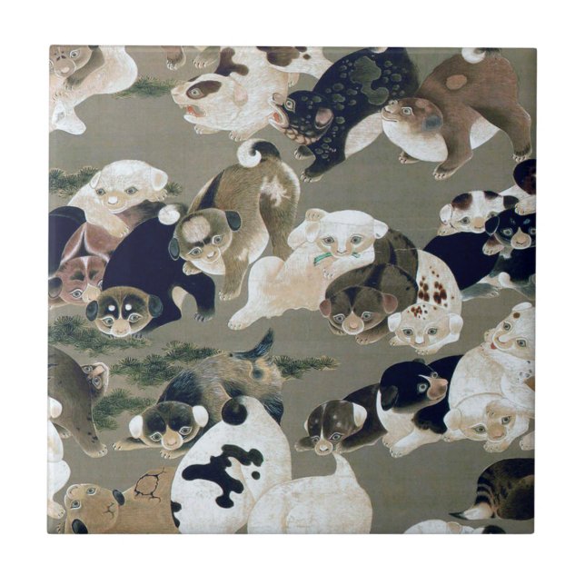 百 犬 図, 伊 藤 冲 hundert Dogs, Itō Jakuchū Fliese (Vorderseite)