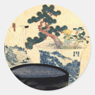 盆 栽, 北 斎 Bonsai, Hokusai, Ukiyo-e Runder Aufkleber