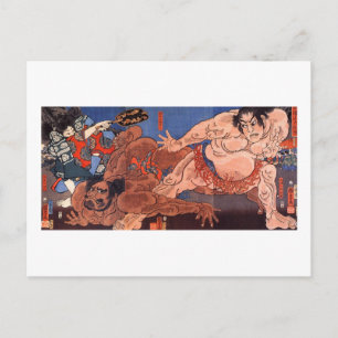 相 撲, 国 Sumo Wrestling, Kuniyoshi, Ukiyo-e Postkarte
