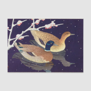 真 鴨, Mallard Ducks, Hasui Kawase, Holzschnitt Seidenpapier