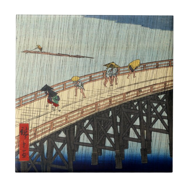 突然の雨, 広重 plötzlicher Regen, Hiroshige, Ukiyo-e Fliese (Vorderseite)