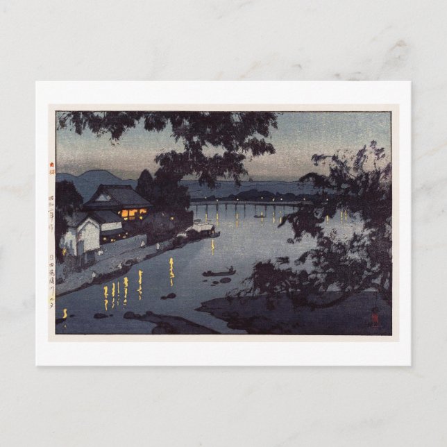 筑 後 川 夕 べ, Abend im Fluss Chikugo, Hiroshi Yoshida Postkarte (Vorderseite)