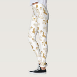 縁起の良い金色の日本の鶴模様 LEGGINGS