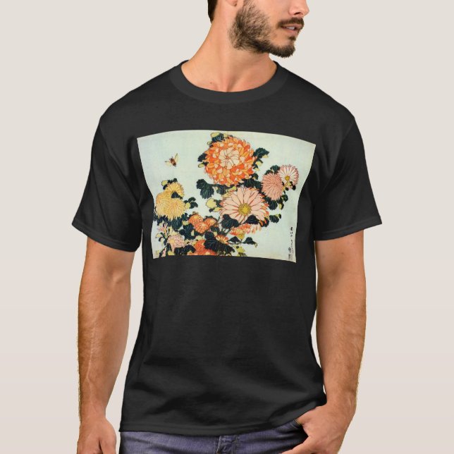 菊と蜂, 北斎 Chrysantheme und Biene, Hokusai T-Shirt (Vorderseite)