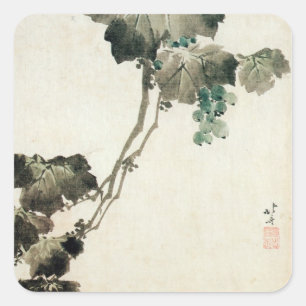葡 萄, 北 斎 Trauben, Hokusai Quadratischer Aufkleber