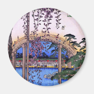 藤 太 鼓 橋, 広 Wisteria und Arched Bridge, Hiroshige. Magnet