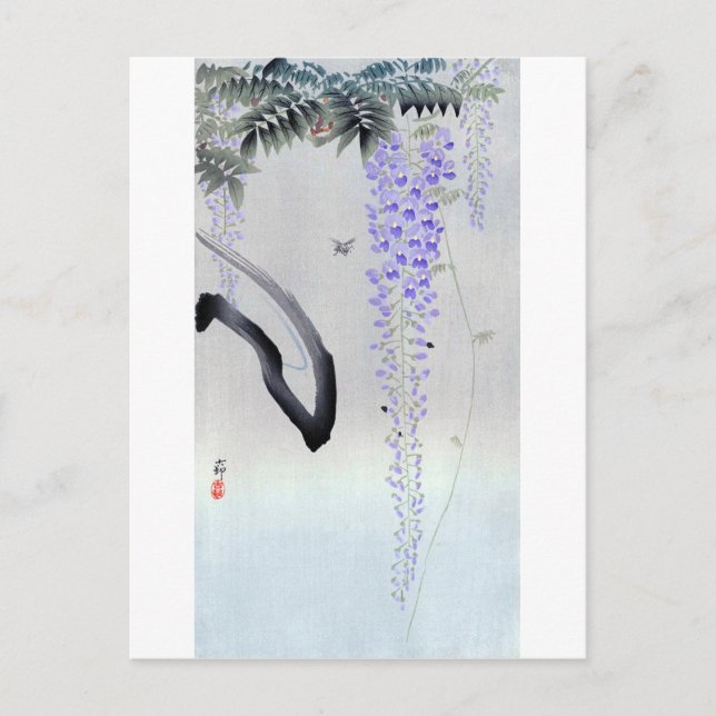 藤 花, 古 邨 blühende Wisteria, Ohara Koson, Woodcut Postkarte (Vorderseite)