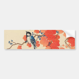 赤 い 蔦 鳥, 古 邨 Bird on Red Ivy, Koson, Ukiyo-e Autoaufkleber