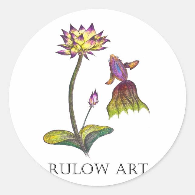 金魚と蓮　カラー　Black logo ver. Runder Aufkleber (Vorderseite)