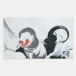 雄 鶏 図, 若 冲 Rooster(Detail), Jakuchu Rechteckiger Aufkleber
