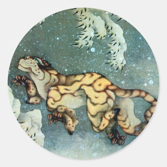 雪 中 図, 北 Tiger im Schnee, Hokusai Runder Aufkleber (Vorderseite)