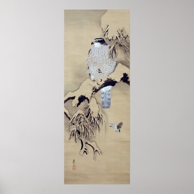 雪 鷹 図, 柴 是 中 im Schnee, Shibata Zeshin Poster (Vorne)
