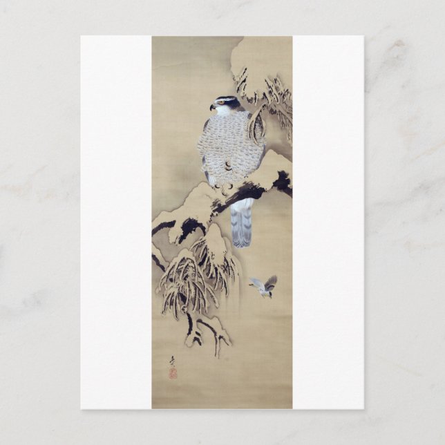 雪 鷹 図, 柴 是 中 im Schnee, Shibata Zeshin Postkarte (Vorderseite)