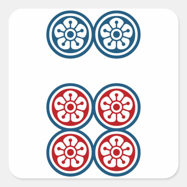 麻雀牌 6筒 / SIX OF CIRCLES -MAHJONG TILE- QUADRATISCHER AUFKLEBER (Vorderseite)
