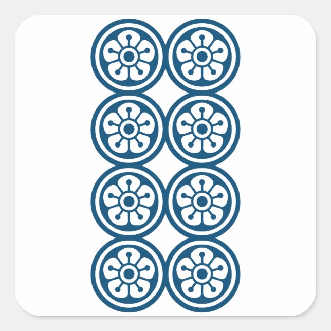 麻雀牌 8筒 / EIGHT OF CIRCLES -MAHJONG TILE- QUADRATISCHER AUFKLEBER (Vorderseite)
