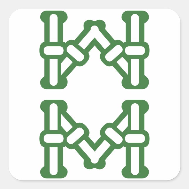 麻雀牌 8索 / EIGHT OF BAMBOOS -MAHJONG TILE- QUADRATISCHER AUFKLEBER (Vorderseite)