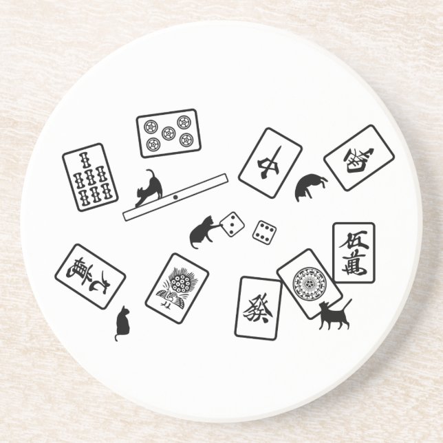 麻雀猫 mahjong cat sandstein untersetzer (Vorne)