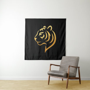 黄金の虎 Gold Tiger – Japanische Minimalistische Kunst Wandteppich