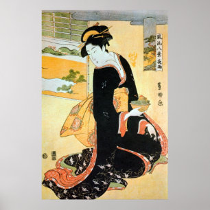 黒 着 物 女, 豊 Frau い Kimono, Toyokuni Poster