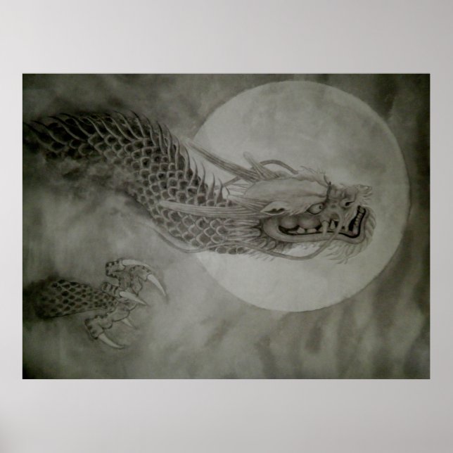 龍　水墨画　dragon　poster　月　moon poster (Vorne)