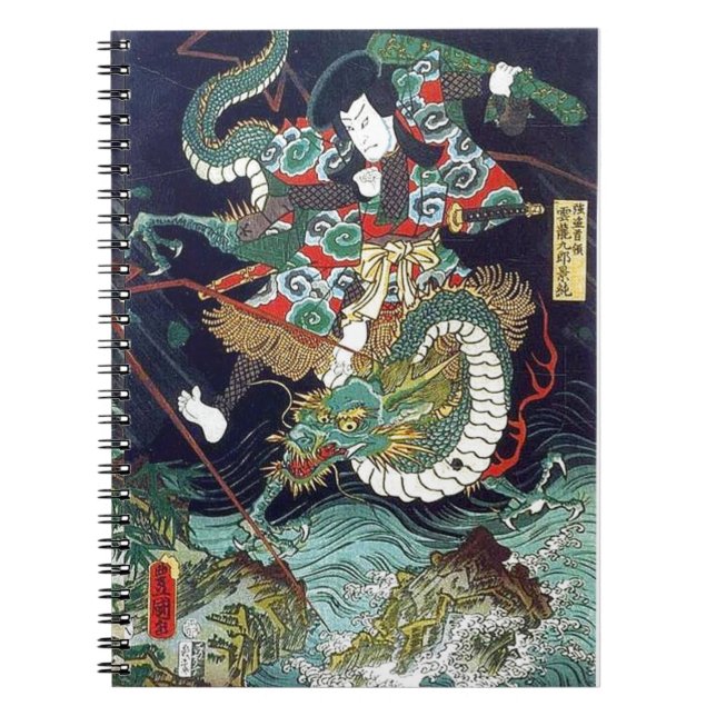 龍 虎, 豊, 国 Dragon & Tiger, Toyokuni, Ukiyo-e Notizblock (Vorderseite)