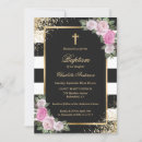 Recherche de rose et noir baptême invitations Fille