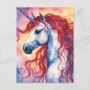 Recherche de licorne rouge cartes postales Aquarelle