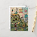 Recherche de monstres drôles cartes postales Vert