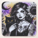 Recherche de chat halloween dessous de verres Sorcière