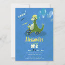 Recherche de dinosaure 1ans anniversaire invitations Bleu vert jaune