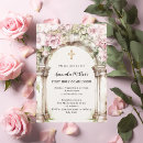 Recherche de rose petite communion invitations Croix d'or