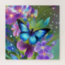 Recherche de papillons bleus puzzles Fleurs