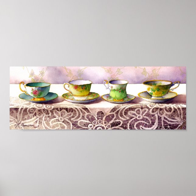 0001 Row of Teacups Art Print Poster (Vorne)