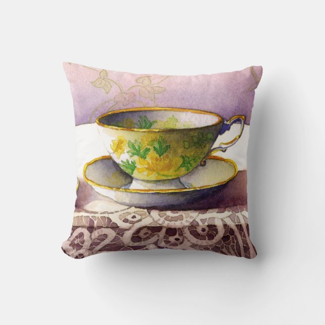 0001 Teacup auf Spitzen-Kissen Kissen (Vorderseite)