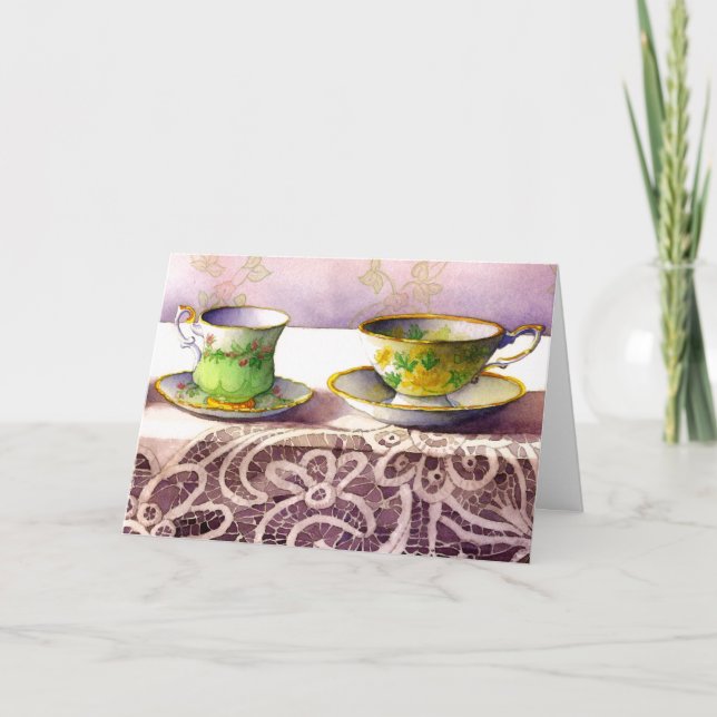 0001 Teacups am Muttertag der Elternzeit Karte (Vorderseite)