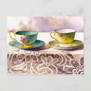 0001 Teacups on Lace Greeting Carte postale