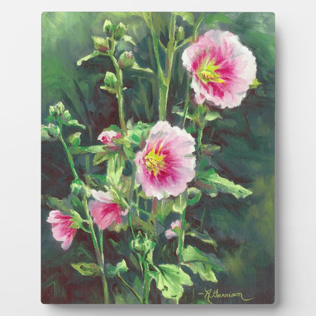 0013 Pink Hollyhocks Fotoplatte (Vorderseite)