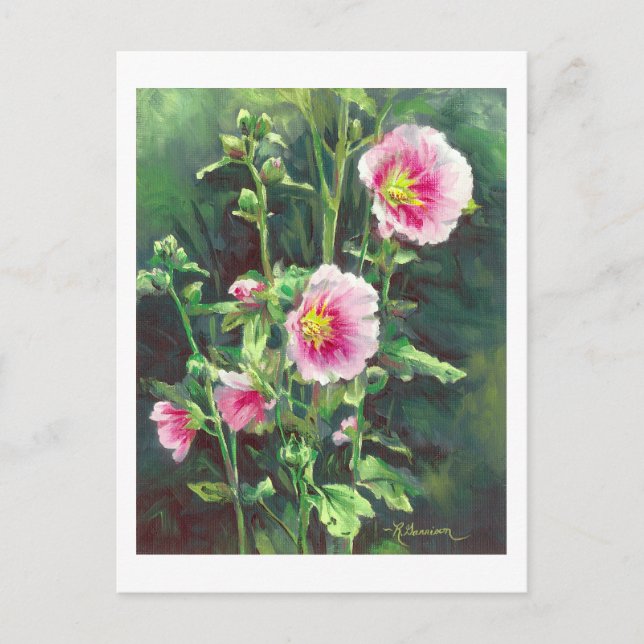 0013 Pink Hollyhocks Postkarte (Vorderseite)