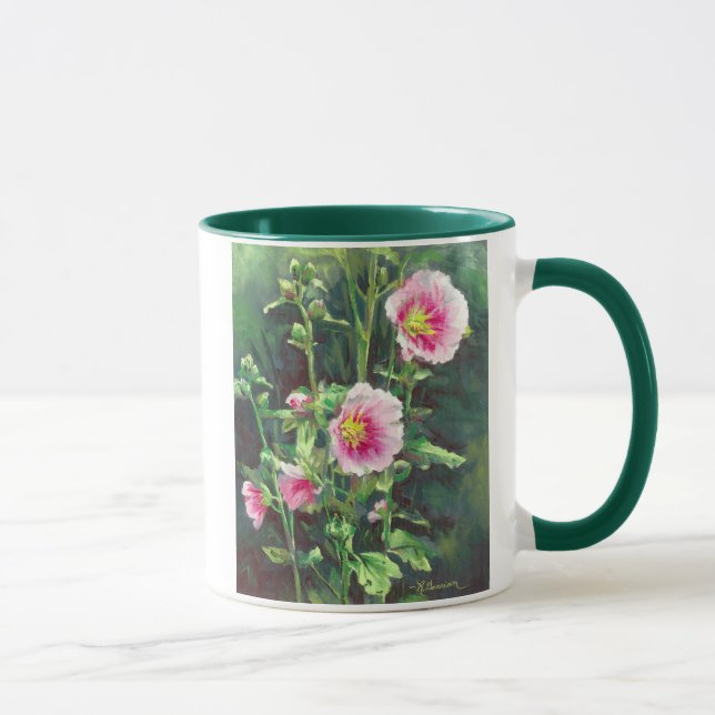 0013 Pink Hollyhocks Tasse (Rechts)