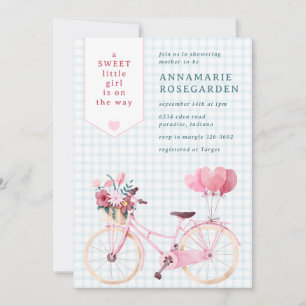 001 Himmelblau süße Floral Mädchen Fahrrad Baby-Pa Einladung