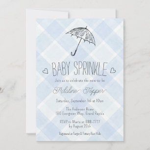 001 Himmelblauer Karierter Regenschirm Baby Sprink Einladung