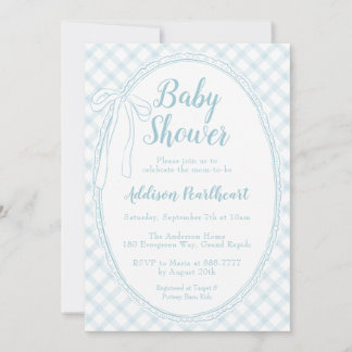 001 Himmelblaues Erbstück-Spitzen-Gingham-Baby-Sho Einladung