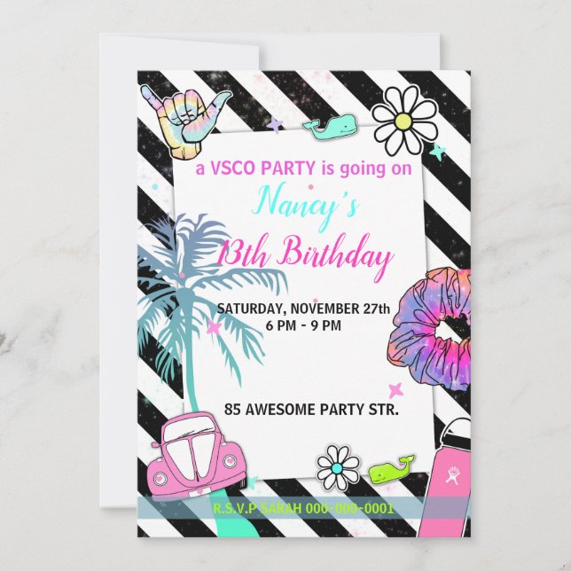 001 Party für Teenager-Mädchen vsco Trend Thema Einladung (Vorderseite)