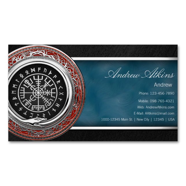 [001] Vegvisir - Viking Silver Magic Runic Compass Magnetische Visitenkarte (Vorderseite)