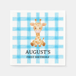 002 Cerulean Blue Check Giraffe Napkin Serviette