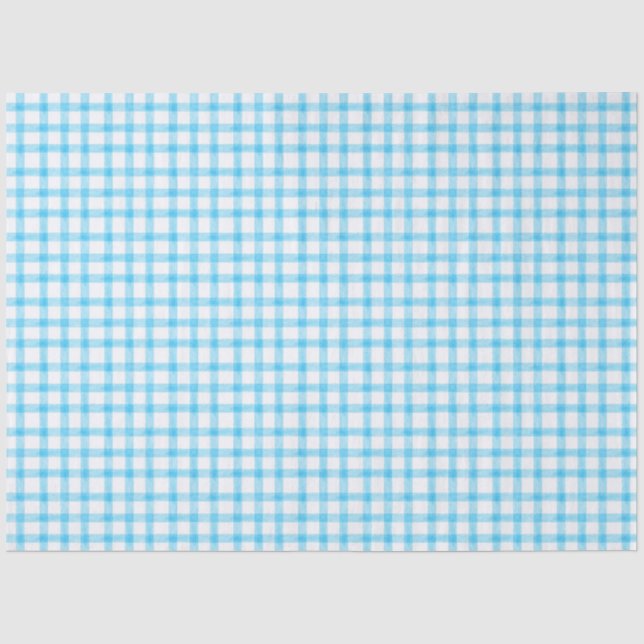 002 Cerulean Blue Gingham Tissue Paper Seidenpapier (Vorderseite)