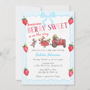 002 Cerulean Gingham Beeren Süße Farm Baby Shower Einladung