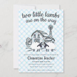 002 Himmelblau Kleines Lamm Gingham-Baby-Party Einladung