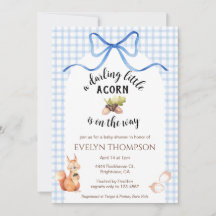 003 Cobalt Blue Squirrel Acorn Gingham Baby Shower